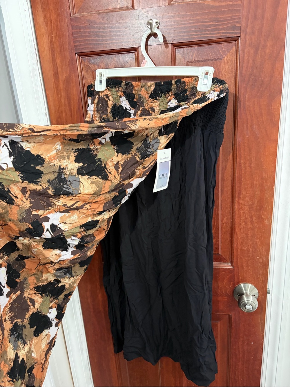 NEW *Bundle of 2* Women's Black & Tan Print Midi Skirt Set - Smocked Waist